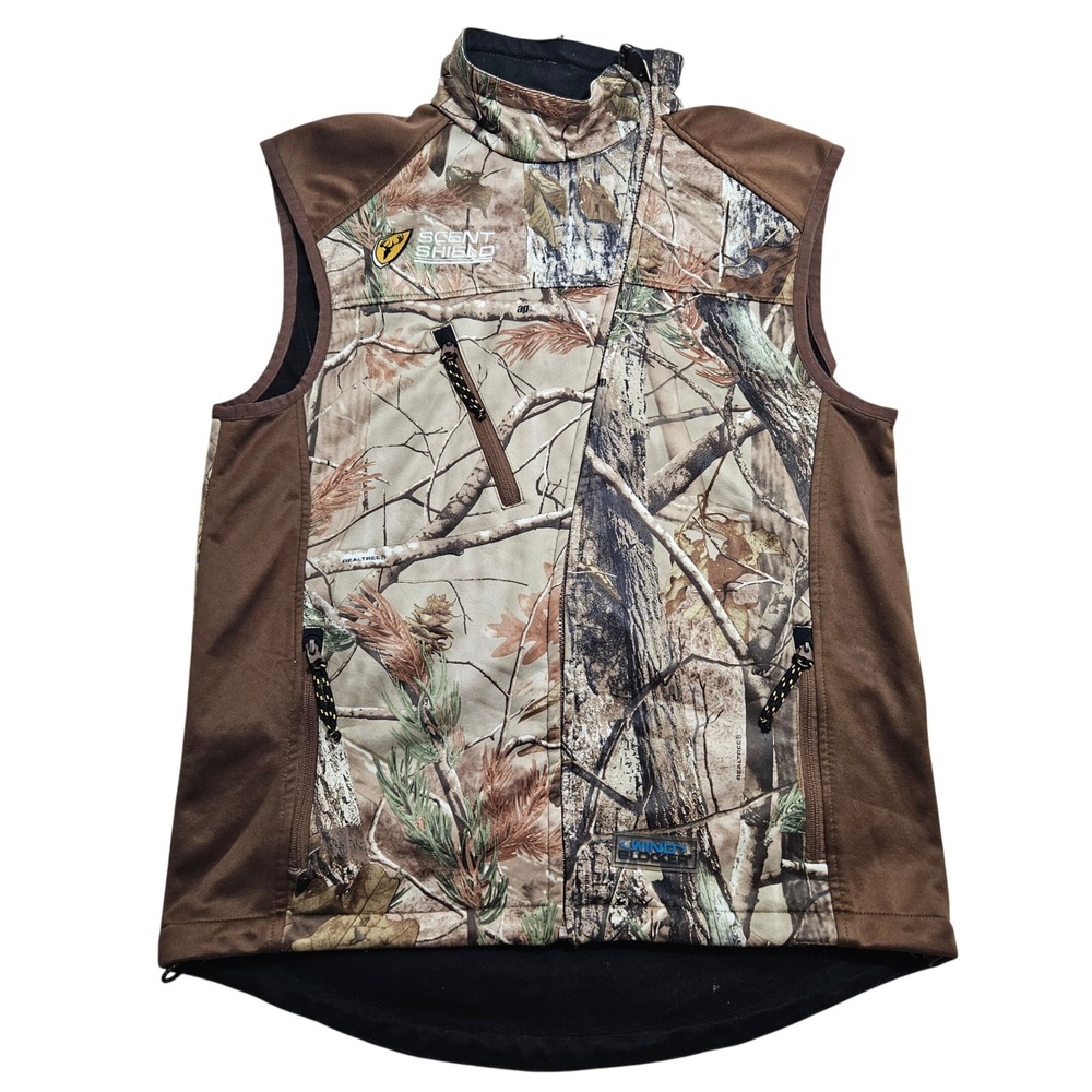 Scent Shield Bone Collector Vest Medium Camo Realtree AP Wind‎ Blocker Zip Front